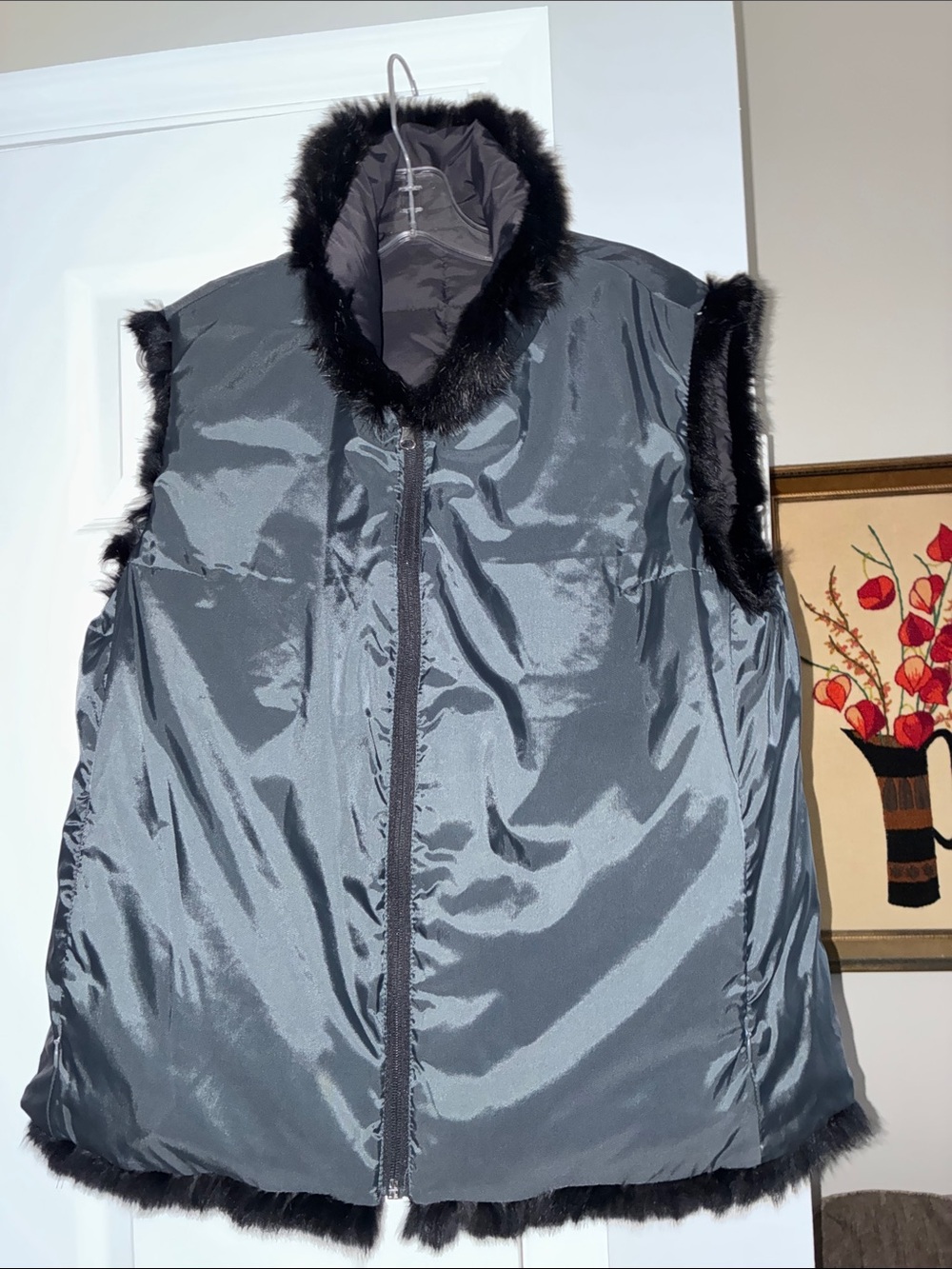 Great Reversible Vest Real Rabbit Fur Trim and Down Filled (even the collar) La